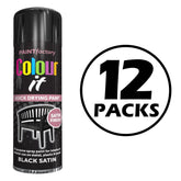 12X Paint Factory Black Satin Spray Paint 250ml Spray Paint
